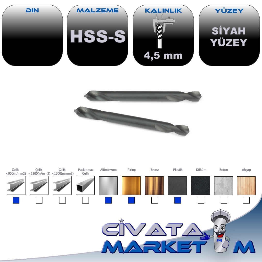 ÇİFT TARAFLI MATKAP UCU HSS-S 4.5 mm