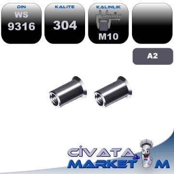 M10 SOMUNLU PERÇİN HAVŞA WS9316 A2 304