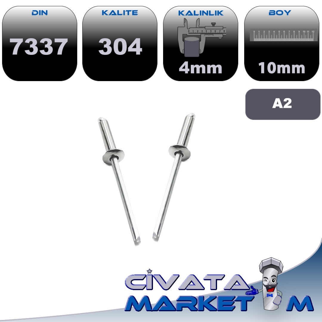 4x10 POP PERÇİN DIN7337 A2 304