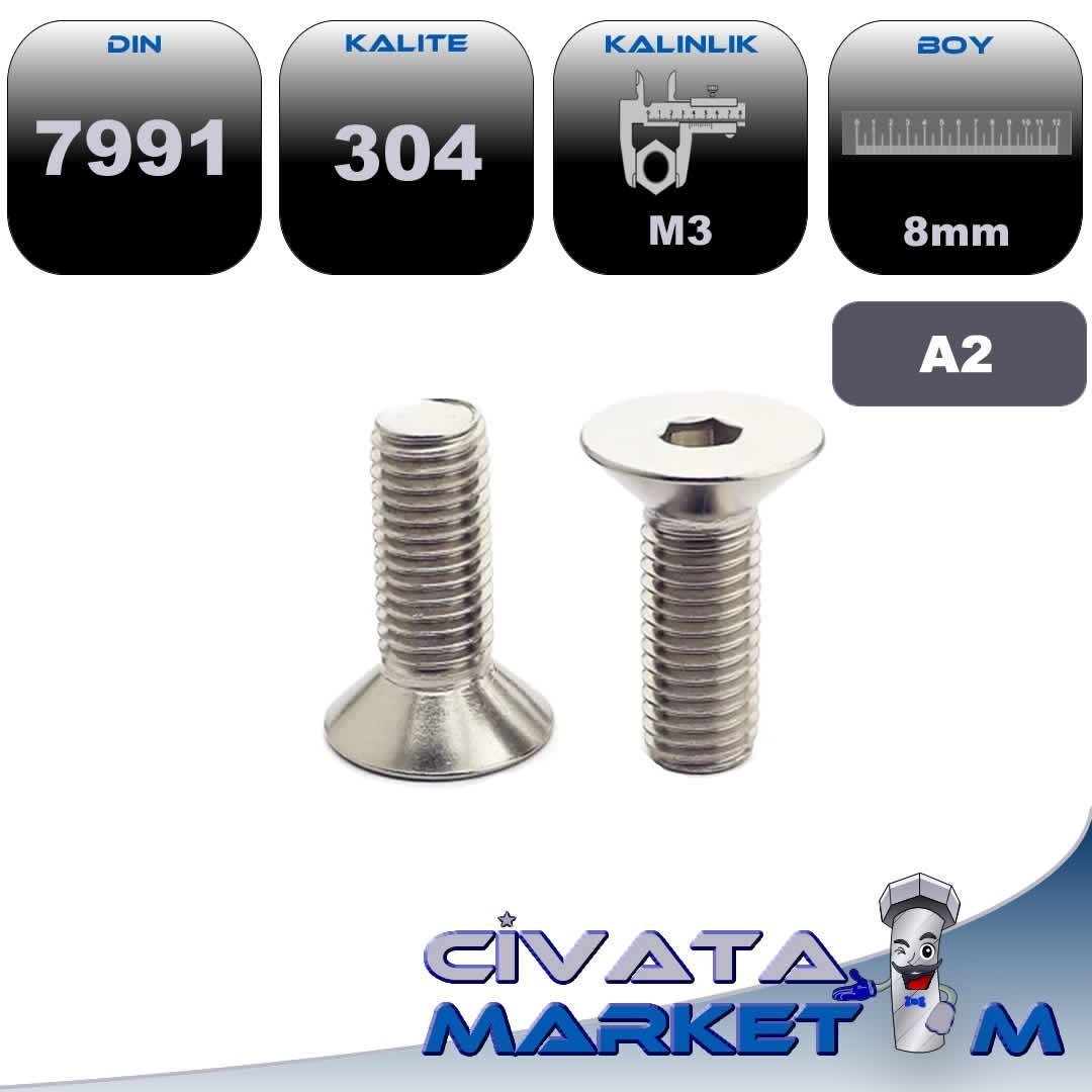 M3*8 HAVŞA BAŞ İMBUS A2