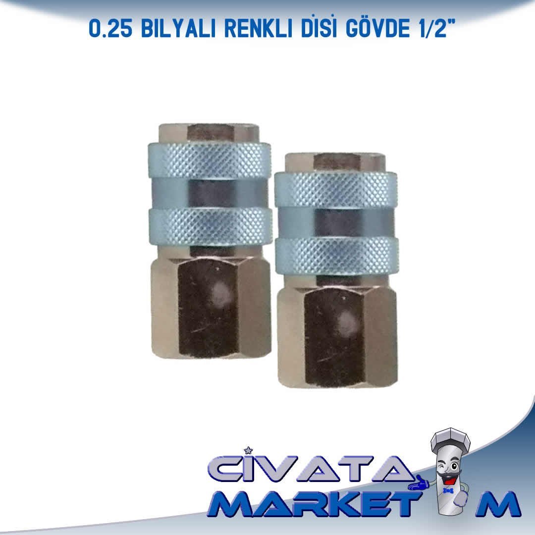 1/2'' BİLYALI RENKLİ DİŞİ HORTUM GÖVDE 0.25 (PİRİNÇ)