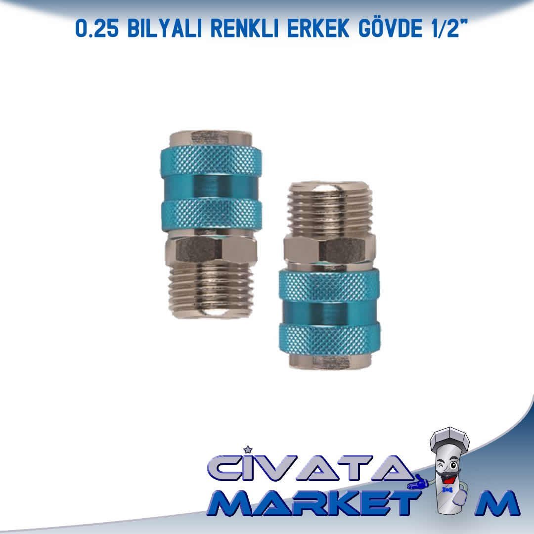 1/2'' BİLYALI RENKLİ ERKEK HORTUM GÖVDE 0.25 (PİRİNÇ)