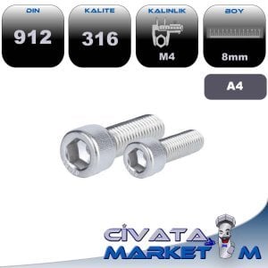 M4*8 İMBUS CİVATA DIN 912 A4 316