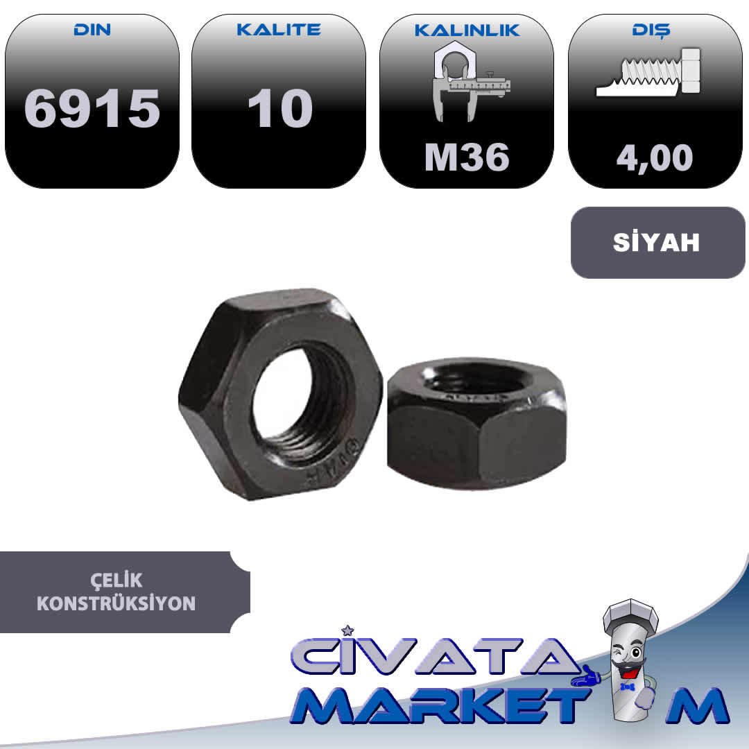 M36 ÇELİK KONTRÜKSİYON SOMUNU HV10 DIN6915