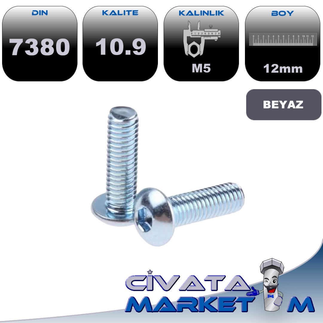 M5*12 BOMBE BAŞ İMBUS BEYAZ 10,9