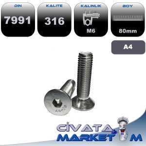 M6*80 HAVŞA BAŞ İMBUS UNI5953 A4 316