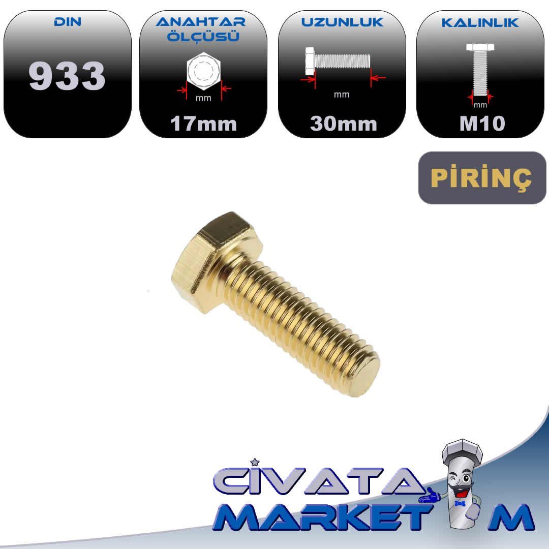 PİRİNÇ M10x30 AKB CIVATA DIN933