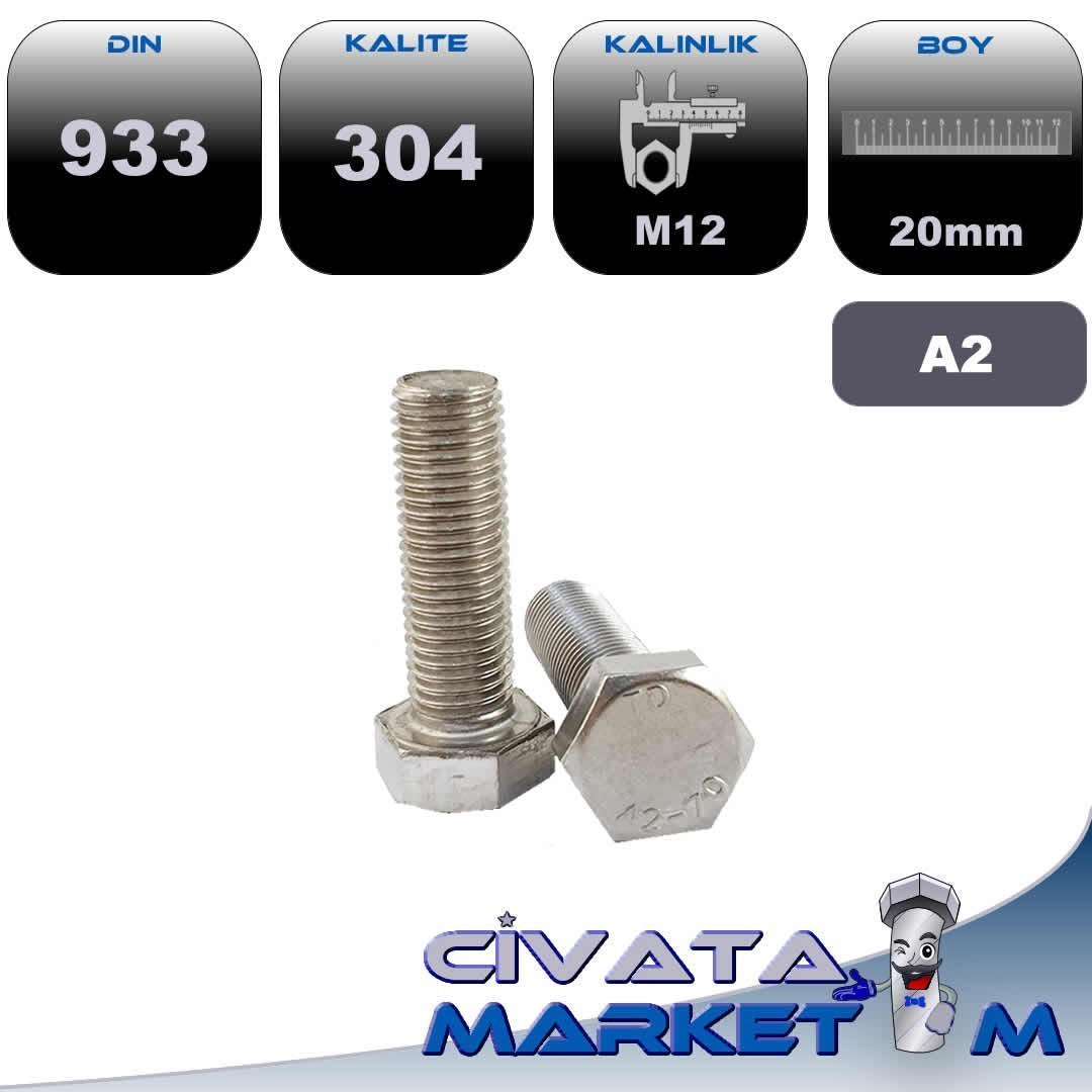 M12*20 ALTIKÖŞE BAŞ CİVATA A2