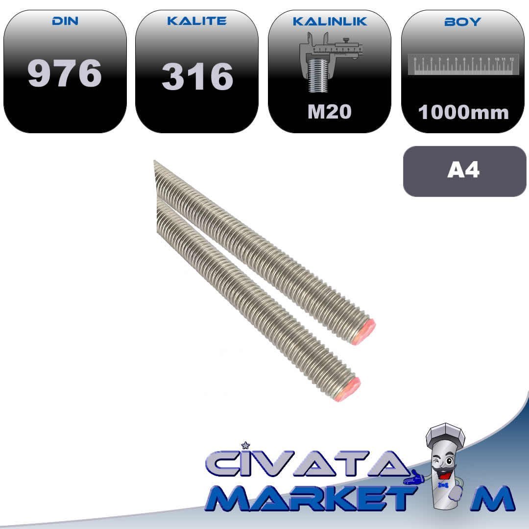 M20*1000 GİJON DIN 975 A4 316