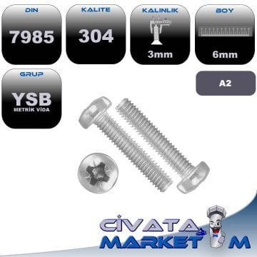 M3*6 YSB METRİK VİDA A2 304