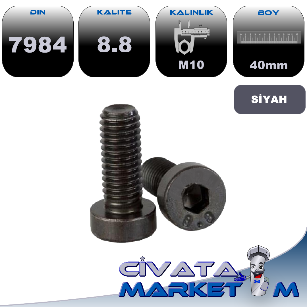 M10*40 İNCE KAFA İMBUS SİYAH 8.8