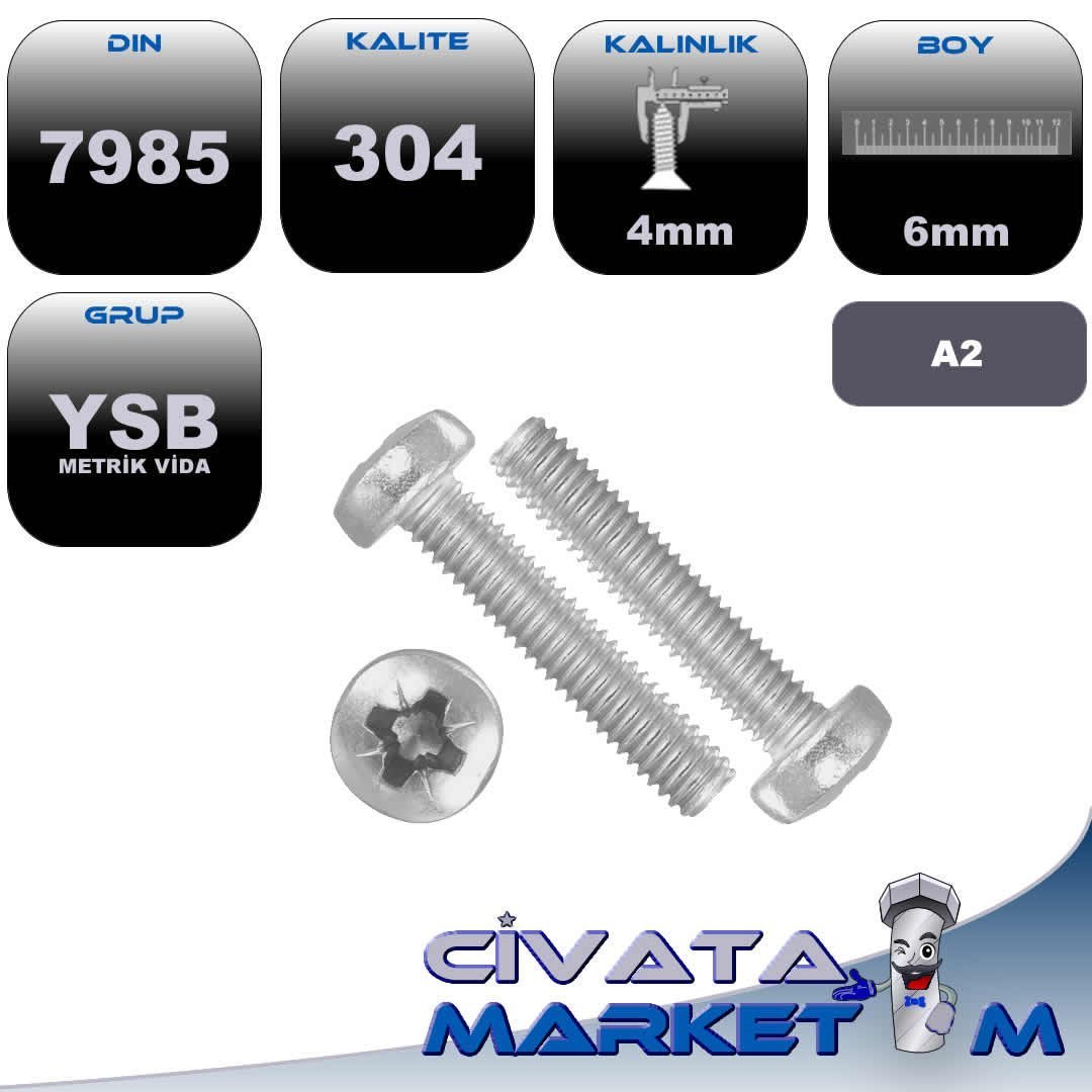 M4*6 YSB METRİK VİDA A2 304