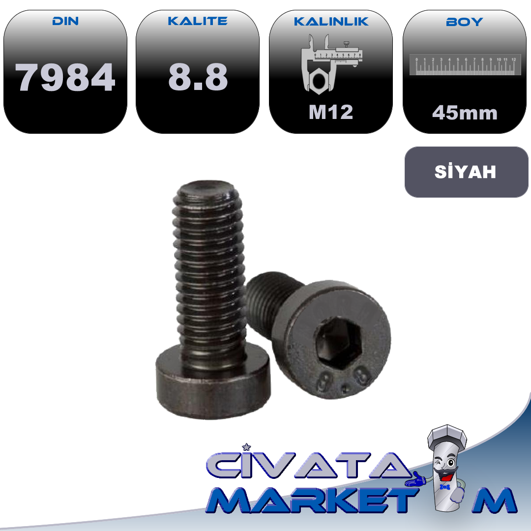 M12*45 İNCE KAFA İMBUS SİYAH 8.8