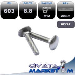 M12*20 TAMPON CİVATASI BEYAZ 8,8