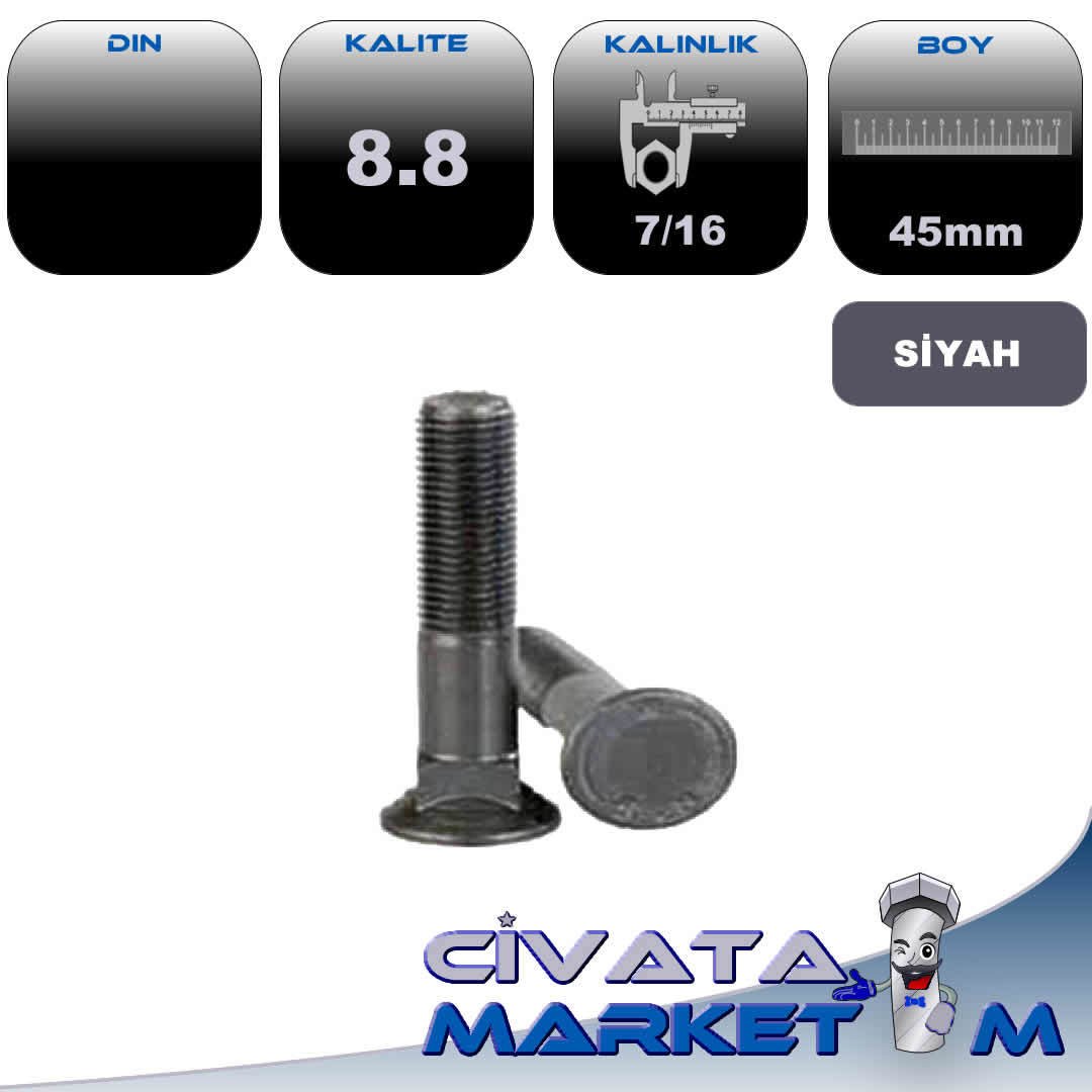 7/16*45 BIÇAK CİVATASI SİYAH 8-8