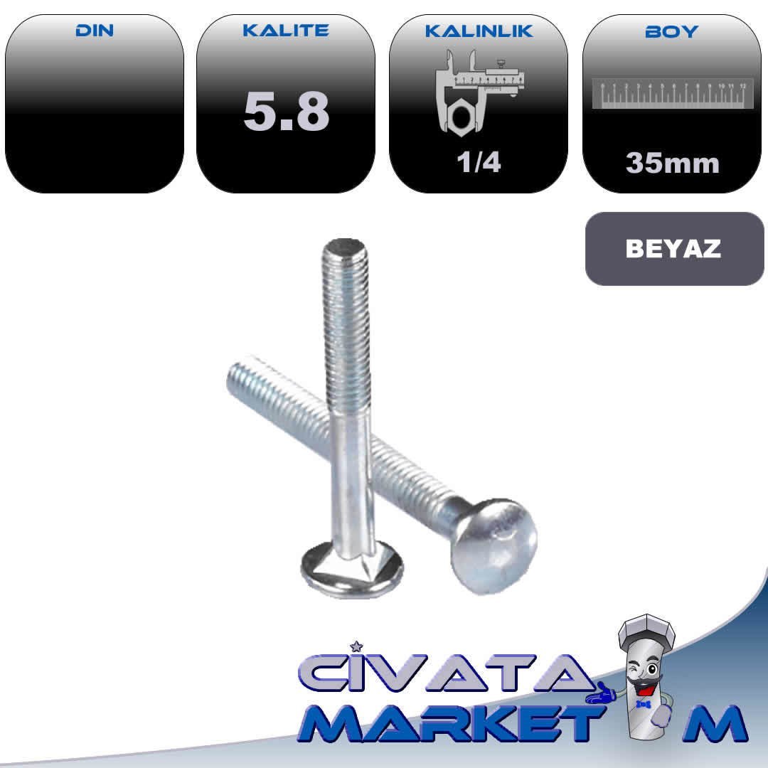 1/4X35 Y.B KASA CİVATASI BEYAZ 5,8