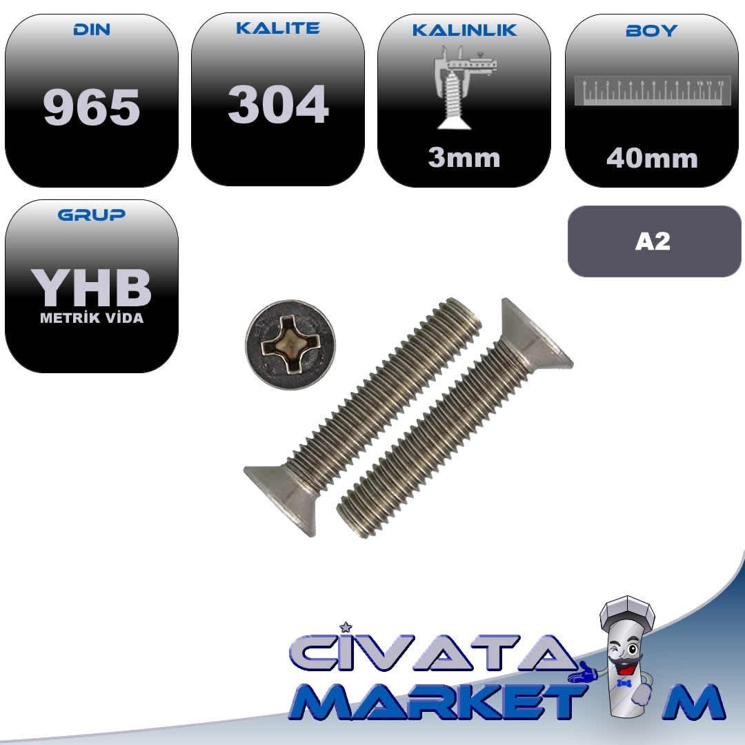 M3*40 YHB METRİK VİDA A2 304