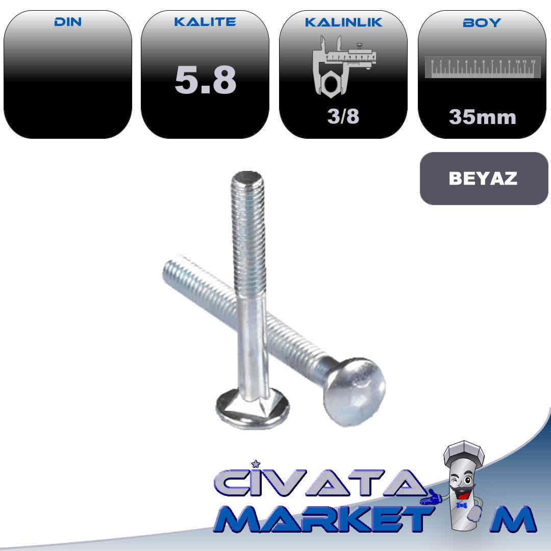 3/8X35 Y.B KASA CİVATASI BEYAZ 5,8