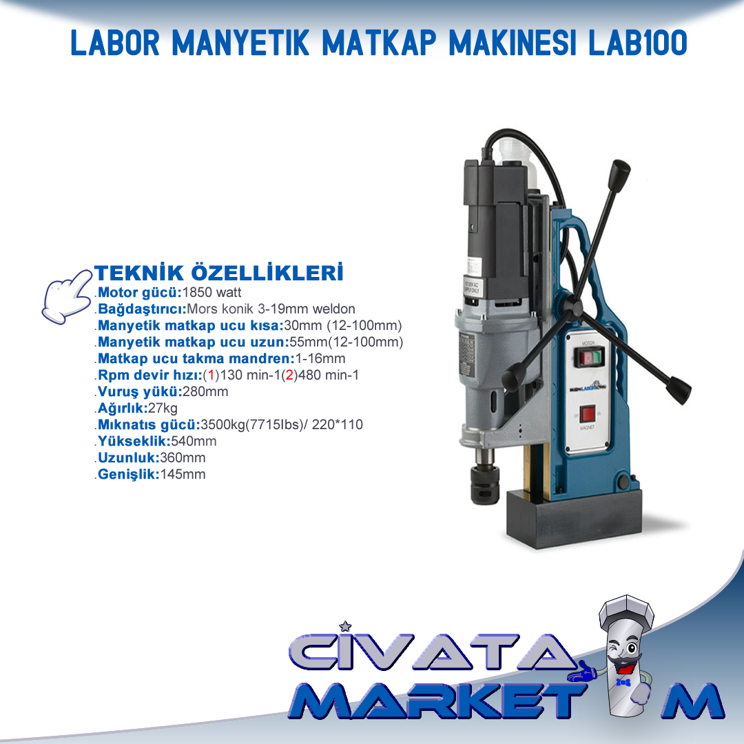 MANYETİK MATKAP MAKİNESİ LAB100 FOR 12-100 mm