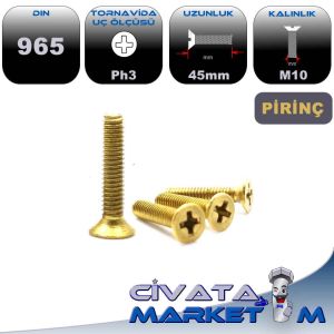 PİRİNÇ M10x45 YILDIZ HB(Havşa Baş) Vida DIN965