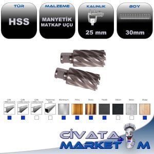 MANYETİK MATKAP UCU 25.0 X 30 mm