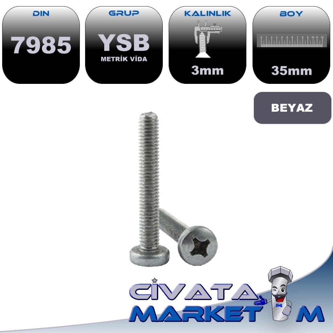 M3x35 YSB METRİK VİDA DIN7985 BYZ