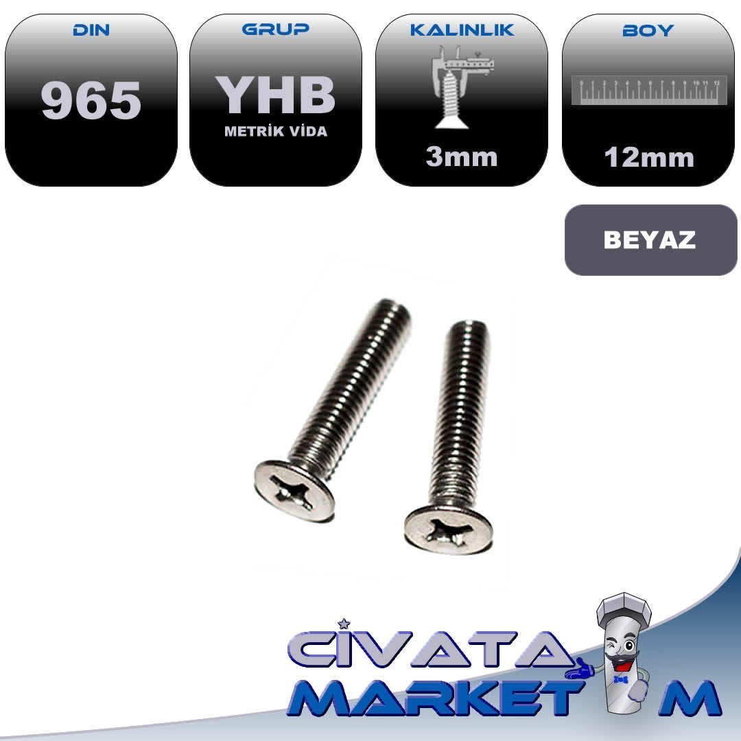 M3x12 YHB METRİK VİDA DIN965 BYZ