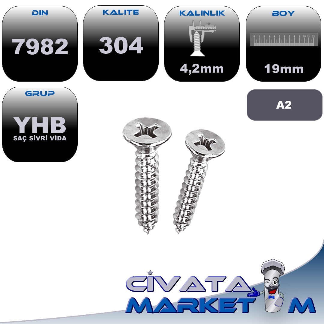 4,2X19 YHB SAC VİDASI A2 304