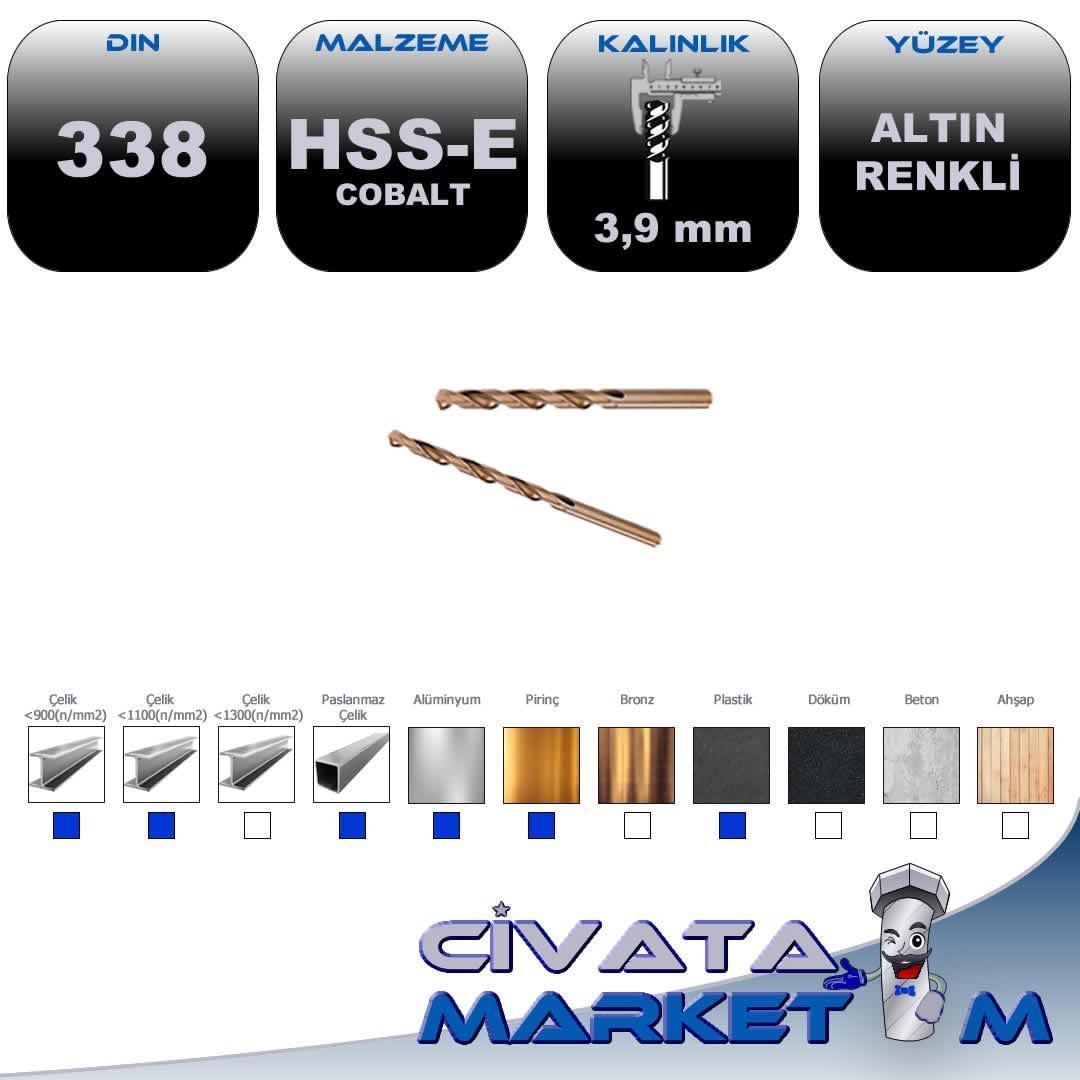 GOLD SERİ MATKAP UCU HSS-E  3.9 MM