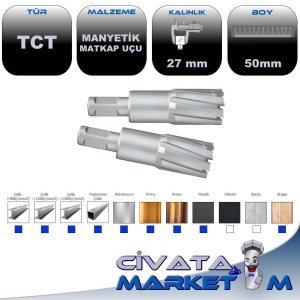 TCT ELMAS MANYETİK MATKAP UCU  27.0 X 50 mm