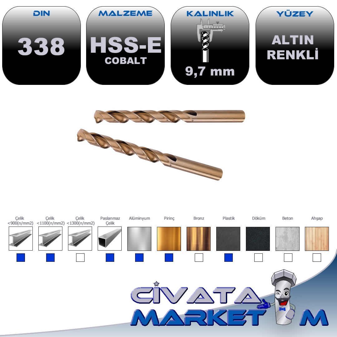 GOLD SERİ MATKAP UCU HSS-E  9.7 MM