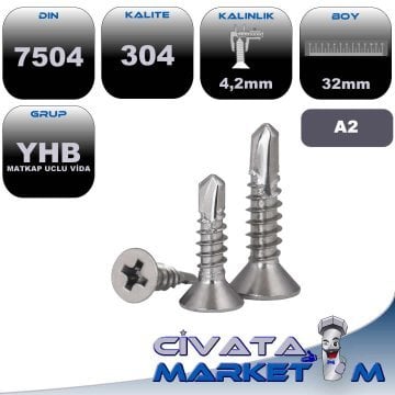 4,2X32 YHB MATKAP UÇLU VİDA A2 304