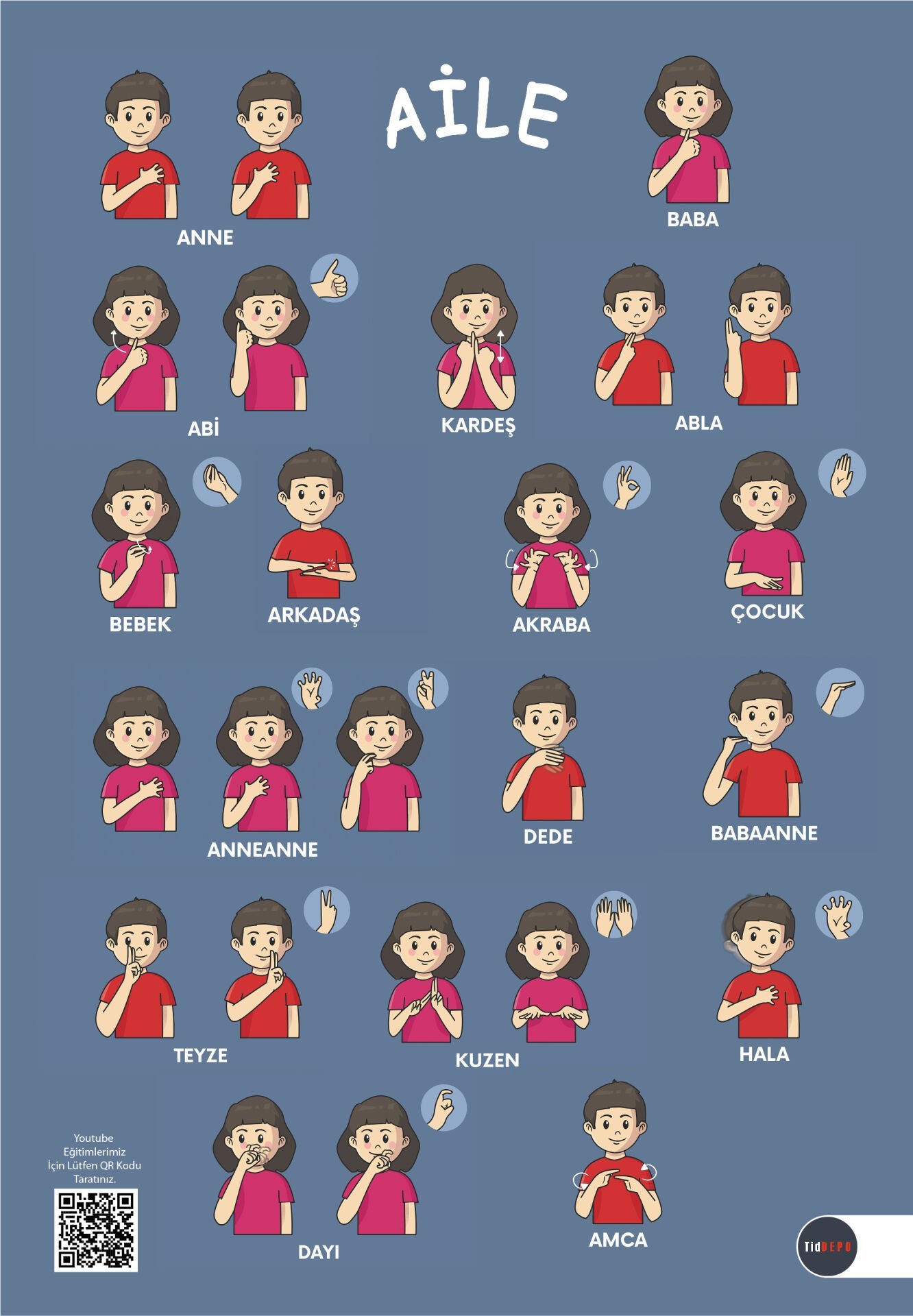 İşaret Dili ile Aile Posteri-TİD Eğitim Materyalleri