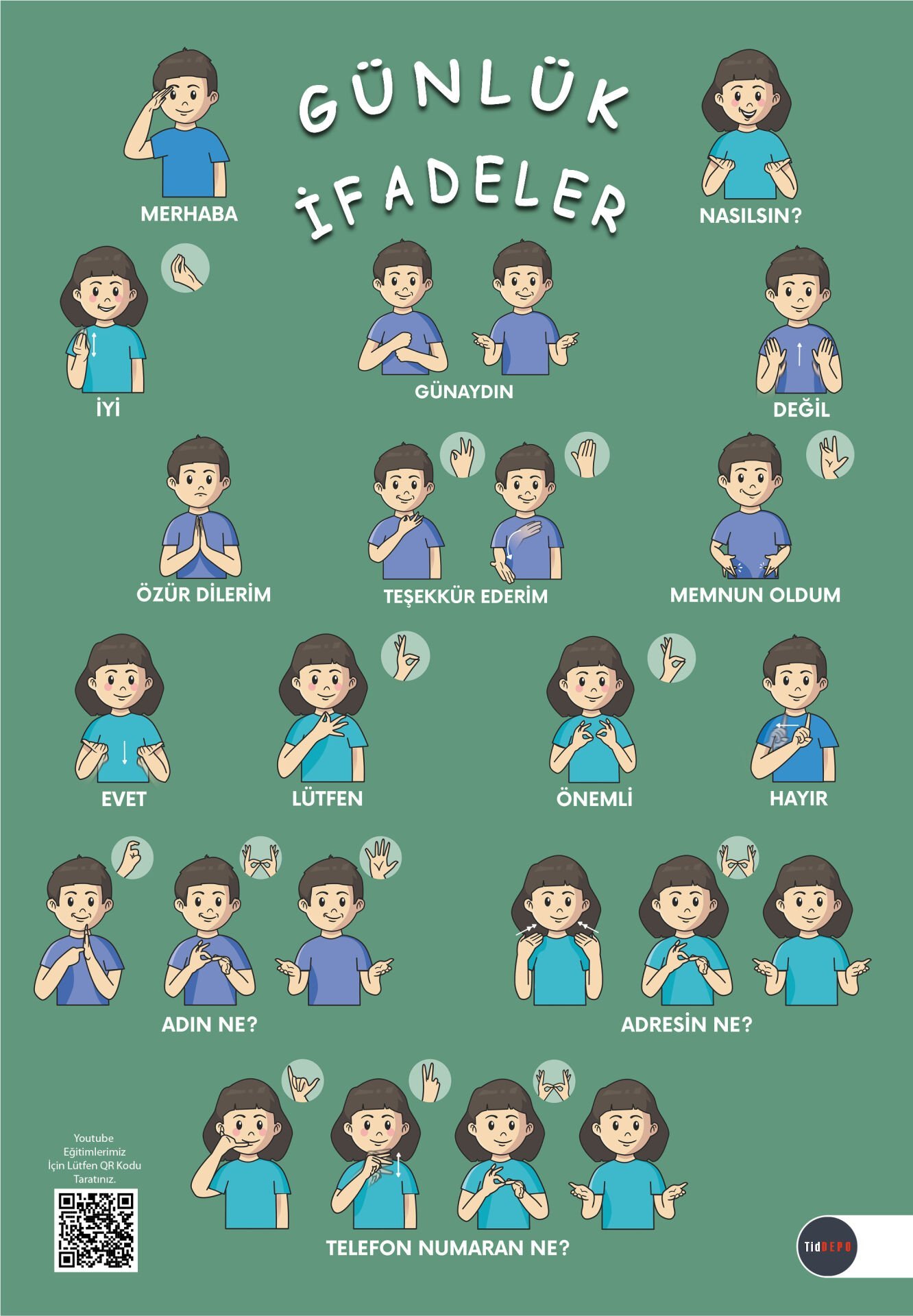İşaret Dili ile Günlük İfadeler Posteri-TİD Eğitim Materyalleri