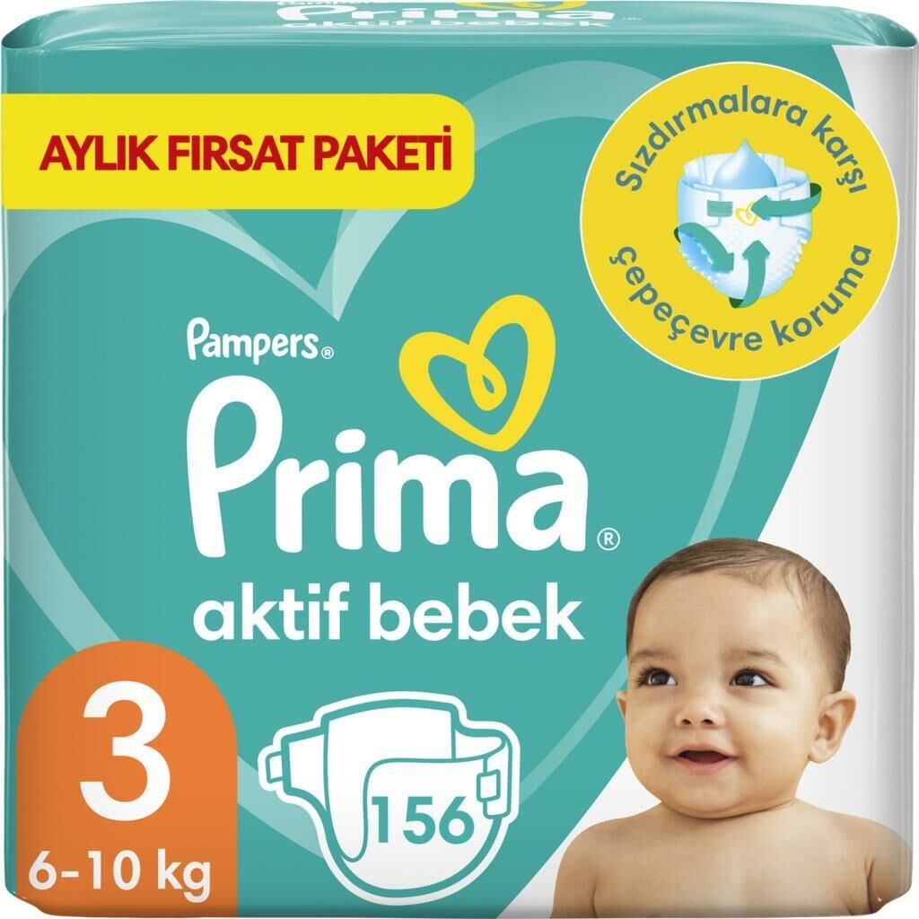 Prima Bebek Bezi Aktif Bebek 3 Beden 156 Adet aylık Fırsat Paketi