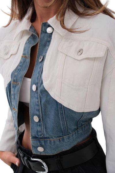 Double Color Crop Denim Jacket