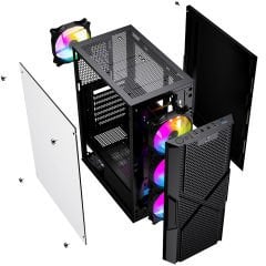 GameBooster GB-PW908B USB 3.0 ATX Mesh, Fixed RGB Fanlı Siyah Kasa