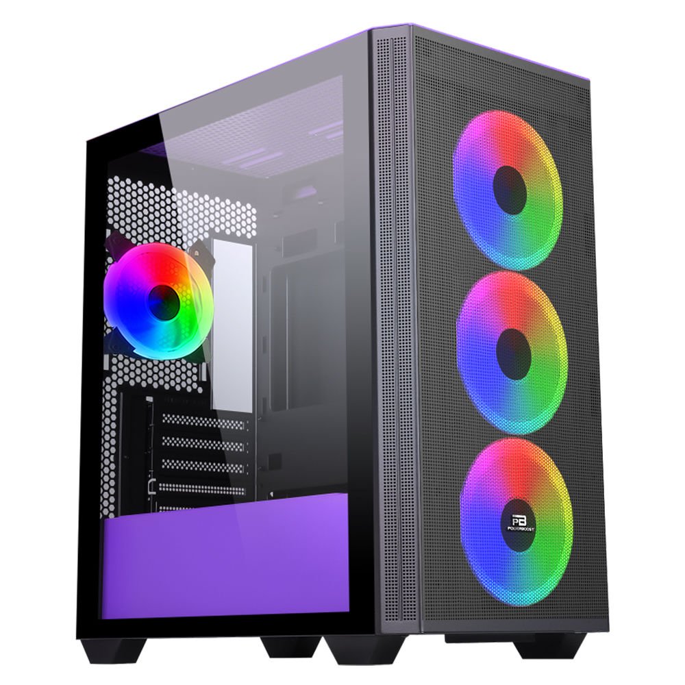 PowerBoost PB-P2252BP USB 3.0, ATX Mesh, Ring ARGB Fanlı Mor Kasa