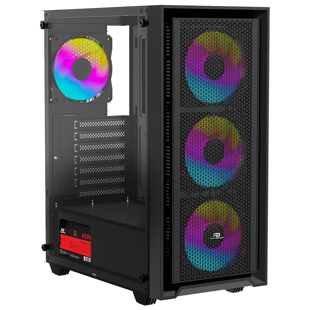 PowerBoost PB-P802AB 650w 80+ Bronze USB 3.0, ATX Mesh RGB Fan Siyah Kasa