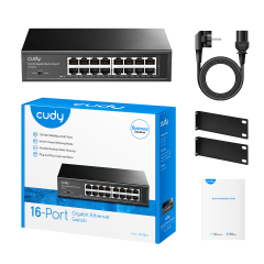 Cudy GS1016 16 Port 10/100/1000Mbps VLAN&Extend Mode 8'' Rock-Mount Çelik Gigabit Ethernet Switch
