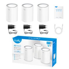 Cudy M1800 3-Pack AX1800 2.4GHz/5GHz 1800Mbps 2Port Gigabit 3'lü Kablosuz Whole Mesh Wi-Fi Sistemi