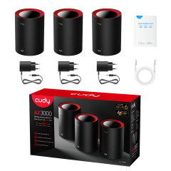 Cudy M3000 3-Pack AX3000 2.4GHz/5GHz 3000Mbps 1*GE 1*2.5GE 3'lü Kablosuz Whole Mesh Wi-Fi Sistemi