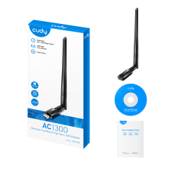 Cudy WU1400 AC1300 2.4GHz/5GHz 1300Mbps Wi-Fi 5 5dBi Anten Kablosuz USB3.0 Wi-Fi Adaptör