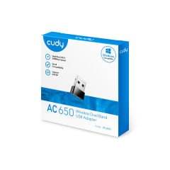 Cudy WU650 AC650 2.4GHz/5GHz 650Mbps Wi-Fi 5 2dBi Dahili Anten Kablosuz USB Wi-Fi Adaptör