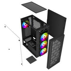 PowerBoost PB-PS1951B 500W ATX USB 3.0 Mesh Rainbow Fanlı Gaming Siyah Kasa