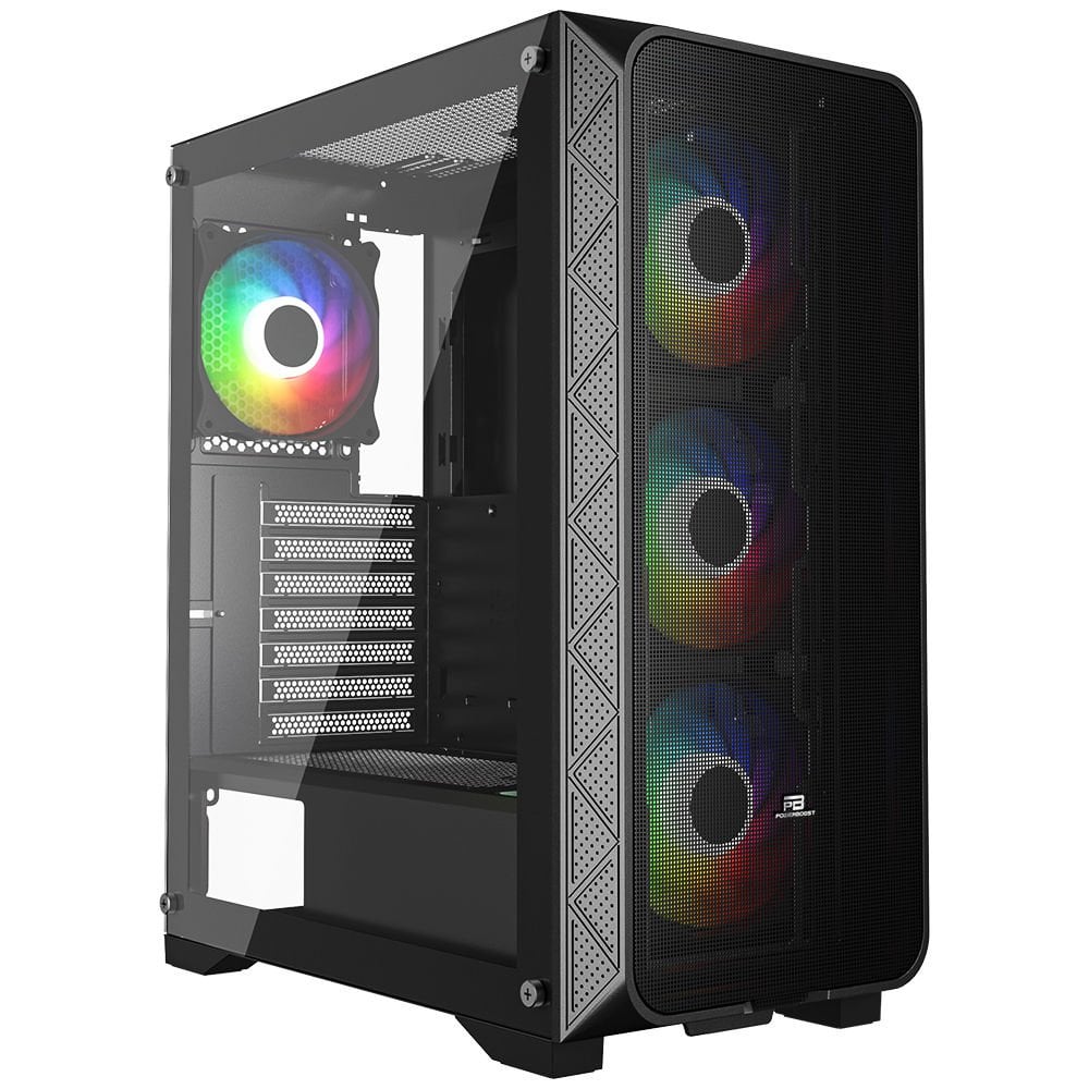 PowerBoost PB-PS5846B 600W ATX USB 3.0 Rainbow Fanlı Mesh Gaming Siyah Kasa