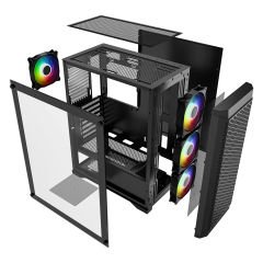 PowerBoost PB-PS5847B 600w  ATX USB 3.0 Rainbow Fanlı Mesh Gaming Siyah Kasa