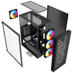 PowerBoost PB-PS6832B 650w 80+ Bronze USB 3.0 Mesh Rainbow Fanlı Gaming Siyah Kasa