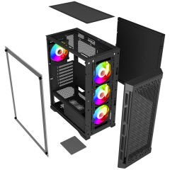 PowerBoost PB-PS7840B 600W USB 3.0 ATX Mesh Rainbow Fanlı Gaming Siyah Kasa