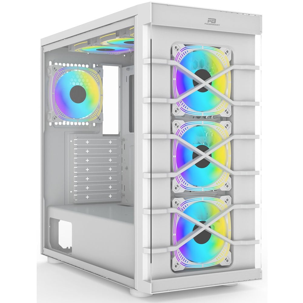 PowerBoost PB-GR222BW USB3.0 Full Beyaz Tempered Glass 7xRGB Fanlı kasa (PSU Yok)